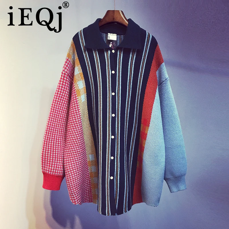 Новинка весна осень 2021 Женский однобортный трикотажный свитер IEQJ с отложным