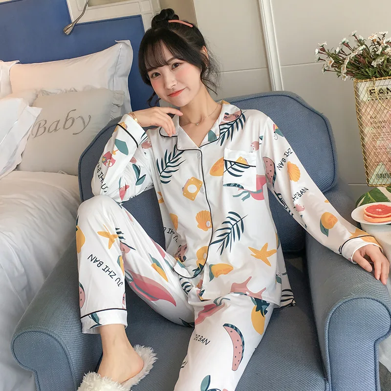 

Pink Cute Pajamas Sets For Women Long Sleeve Cotton Pajamas Kawaii Nightwear Sexy V-neck Cardigan Buttons Sleepwear