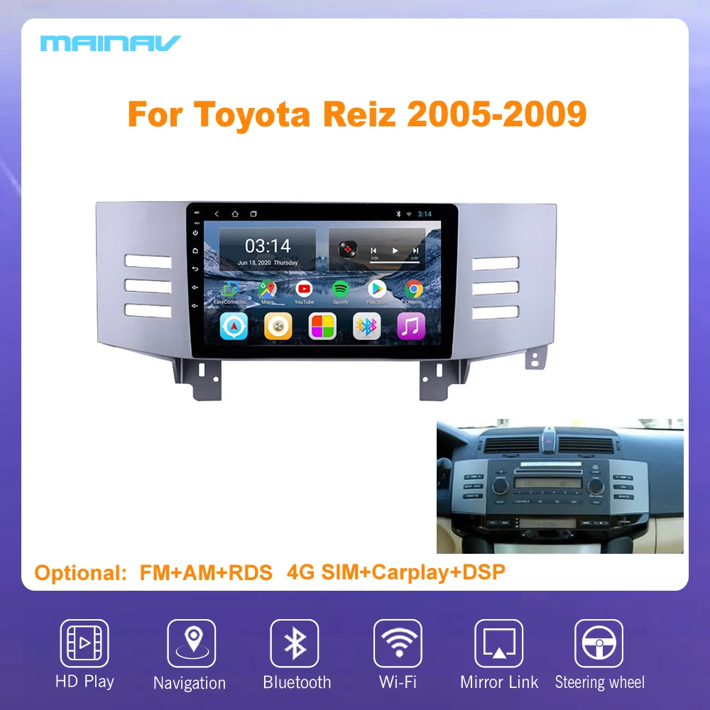 

9 "Android 10 для Toyota Reiz 2005-2009 RDS автомобильная навигация для DSP CarPlay автомобильное радио мультимедийный видеоплеер Стерео GPS