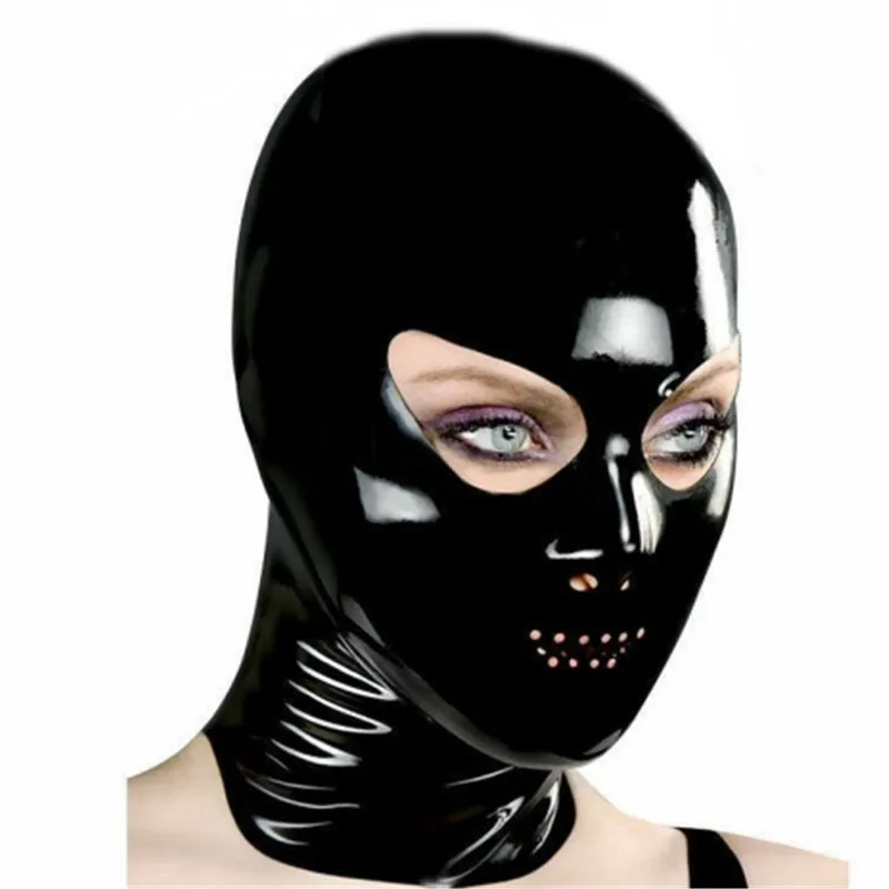 

black Latex hood mask microperforated Breathing - Smooth Total Rubber Enclosure Fetish Submissive cosplay party mask hood