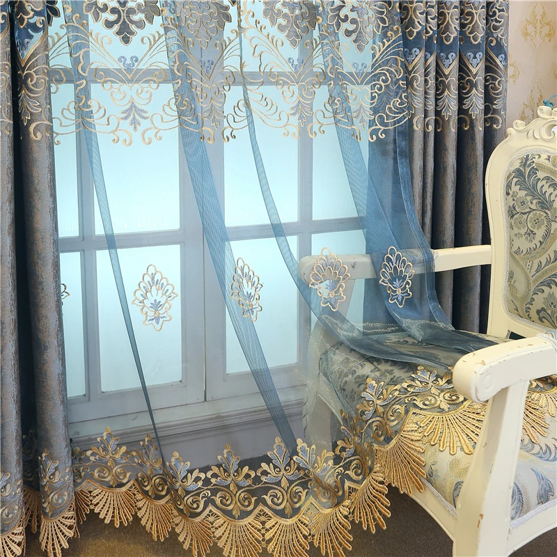 Европейские бархатные занавески с ажурной вышивкой для гостиной