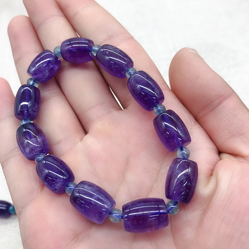 

Dropshipping Purple Natural Crystal Bracelets Barrel Beads Hand Row Lucky For Women Men Bracelet Fashion Jewelry