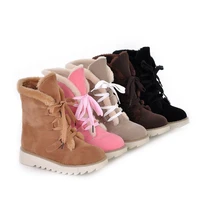 fashion the new snow boots lace up round toe med 3cm 5cm height lncreasing winter flock ankle solid plush keep warm breathable