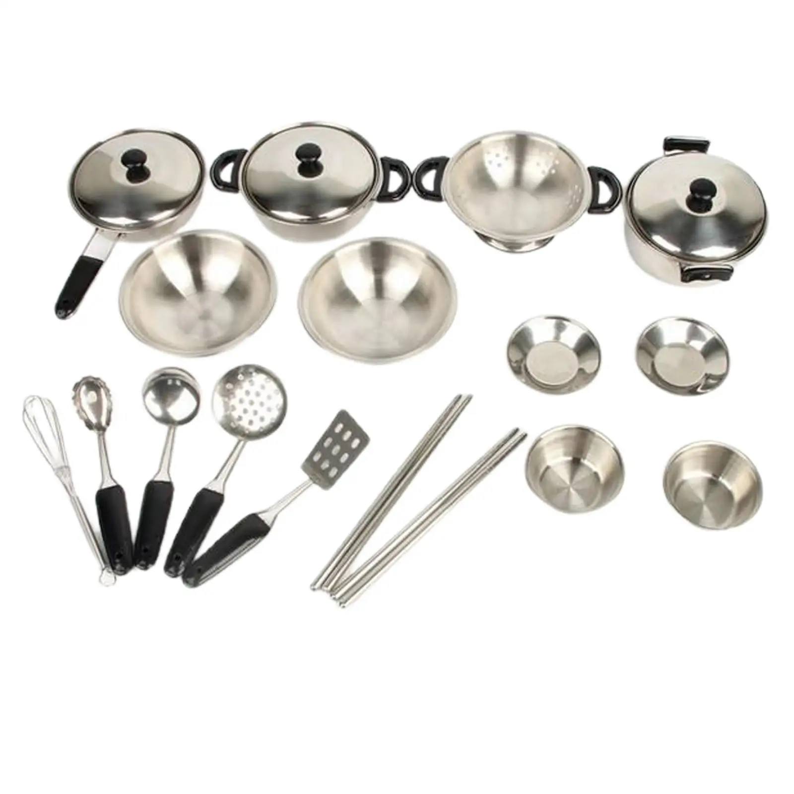 

20Pcs Tableware Toys Stainless Steel Cookware Pots and Pans Set for Learning