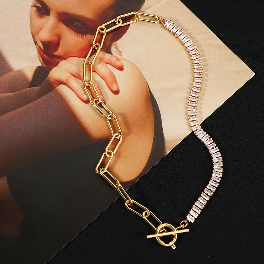 

Модный Блестящий Циркон шить геометрическое ожерелье застежка OT толстая цепочка ключица цепочка для женщин в стиле панк преувеличенный юв...