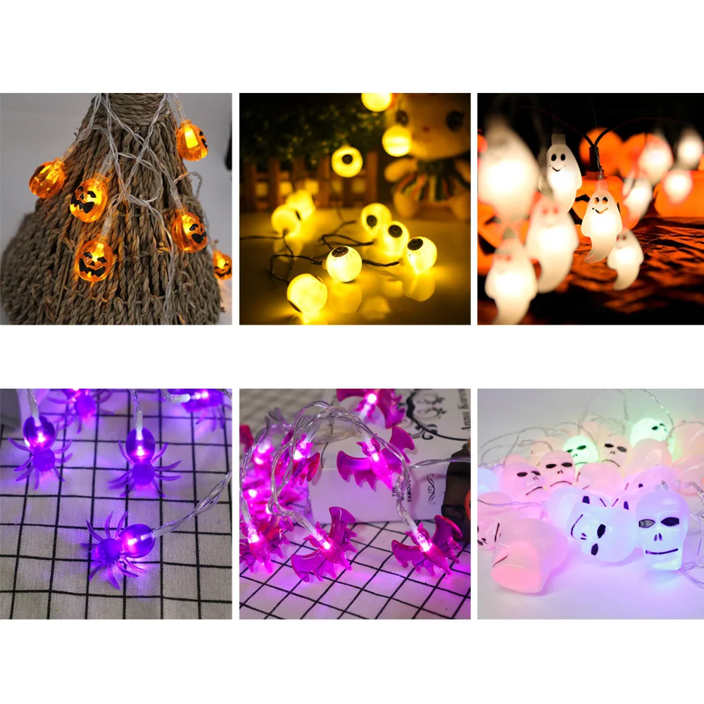 

10LED Hanging Halloween Decor Pumpkins/Ghost/Spider/Skull LED String Lights Lanterns Lamp For DIY Home Outdoor Party Supplies