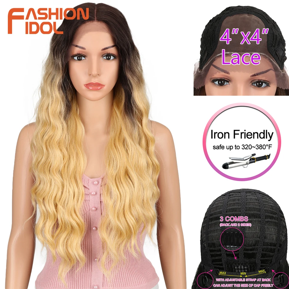 

FASHION IDOL Lace Front Wig Loose Wave Hair Synthetic Wigs 28 Inch Heat Resistant Fiber Hair Blonde Long Cosplay Wigs For Women