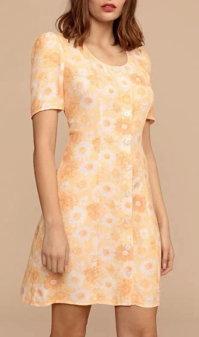 

Women Dress 2021 Spring and Summer New Style V-neck Floral Bow Tie Waist Dress