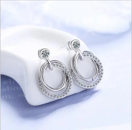 White Gold Горячая восемь стилей Роскошные блестящие микро украшенное кубическими камнями циркониевые серьги-гвоздики для женщин Свадебные серьги, ювелирные изделия CE03711 - Окраска металла: White Gold