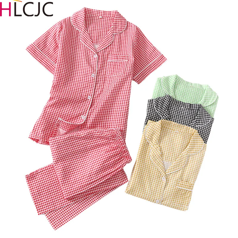 100% хлопковая марлевая Пижама для женщин пижамные комплекты с коротким рукавом