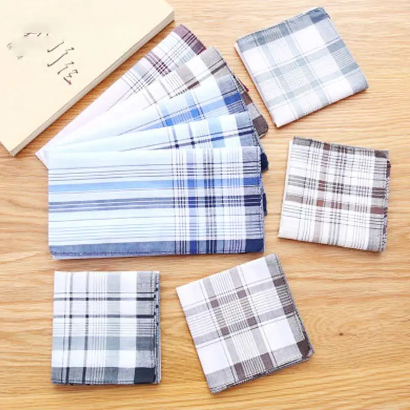 

Striped Handkerchief Towels for Man 100%Cotton Blue Plaid Cocktail Table Napkins Towel for Wedding Men's Ties & Handkerchiefs