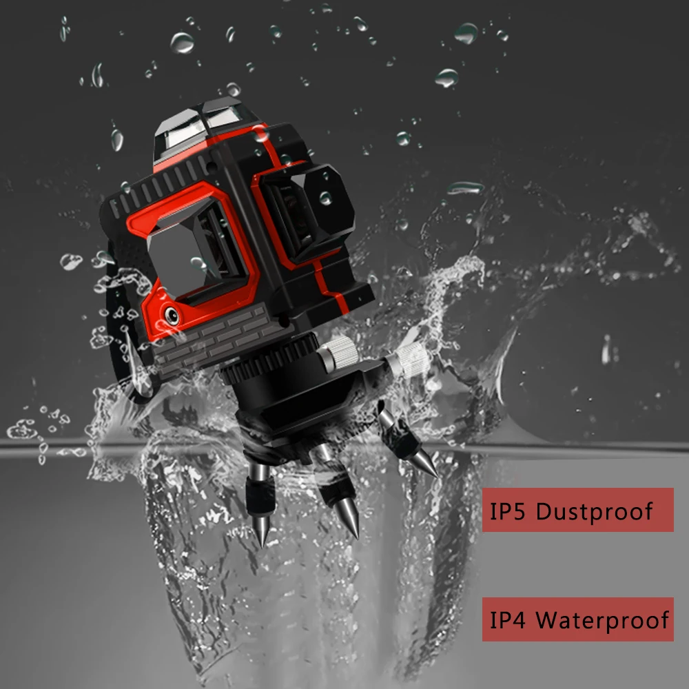 Laser Level 12 Lines Dustproof Lazer Levels With Pivoting Base 3D Red Green 360 Self-leveling Instrument | Инструменты