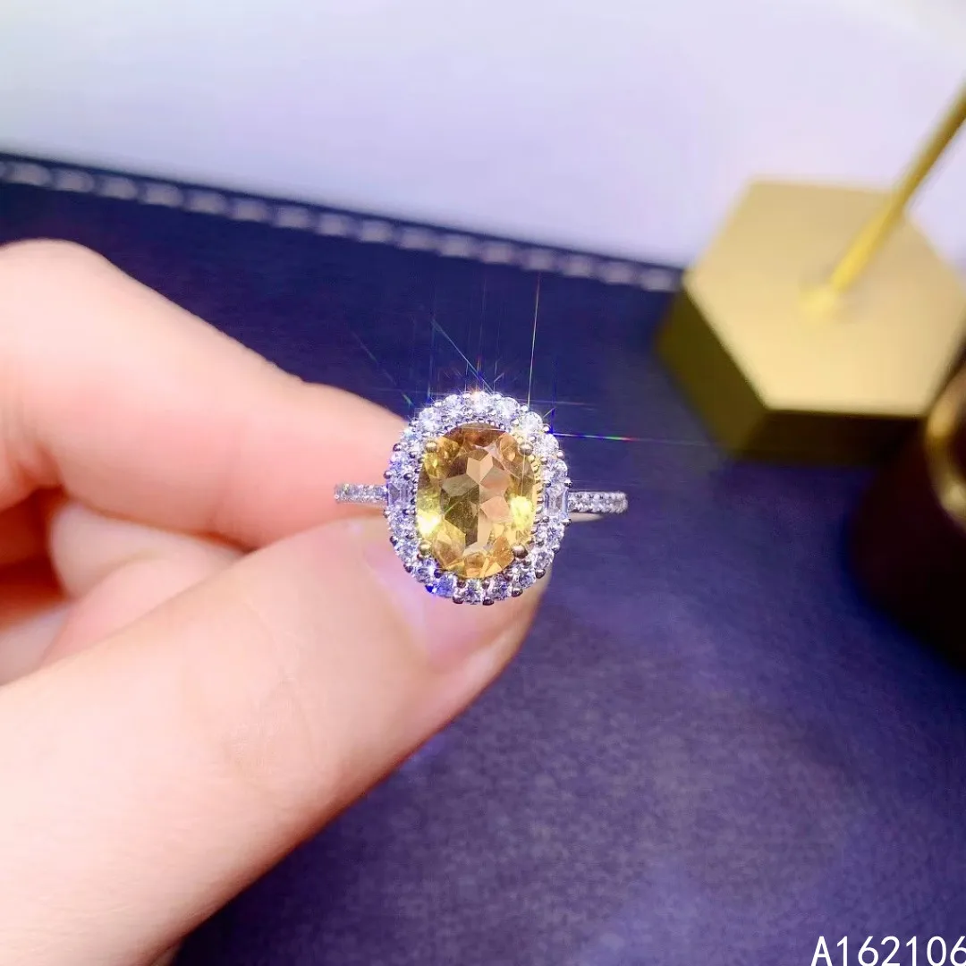 

925 Pure Silver Chinese Style Natural Citrine Women's Luxury Noble Simple Oval Adjustable Gem Ring Fine Jewelry Support Detectio