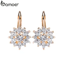 bamoer 3 colors luxury gold color flower stud earrings with zircon stone women birthday gift bijouterie jie014