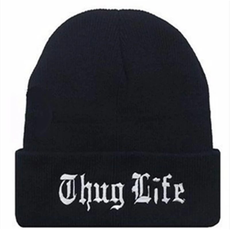 New Tide West Beach THUG LIFE Beanies Gangsta Tattoo Knitted Cap Knit Hip Hop Men Women Winter Warm Wool Gorros Hats