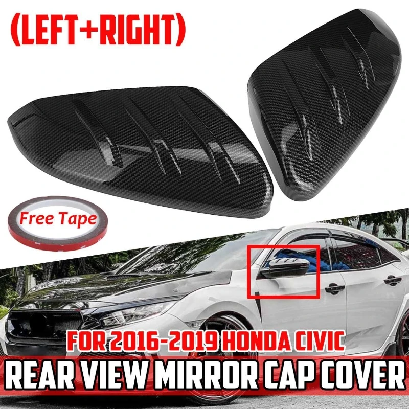 

2PCS Carbon Fiber ABS Car Side Door Rear View Mirror Cover Cap For Honda For Civic 2016-2020 Rearview Mirror Covers