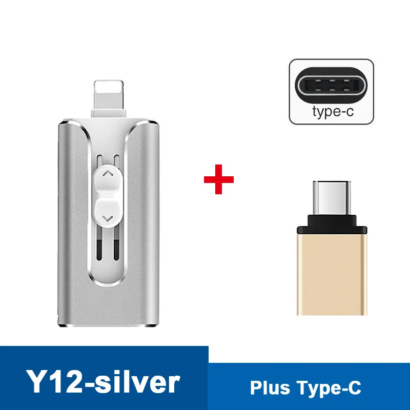 Y12-USB3.0-S-Type-c 3 в 1 OTG USB флеш-накопитель Флешка 3,0 16 ГБ 32 ГБ 64 ГБ 128 ГБ флеш-накопитель для iphone 8 7 Plus 6 6s Plus 5s ipad карта памяти ФЛЕШКА usb c flash флешка мини small usb drives - Цвет: Y12-USB3.0-S-Type-c