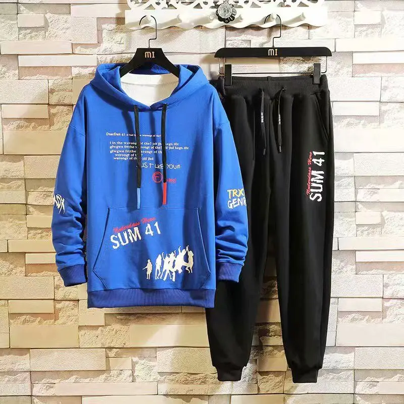 

Spring and autumn new long sleeve vests men's Hong Kong trend students hooded pullover coat a casual sports two-piece set