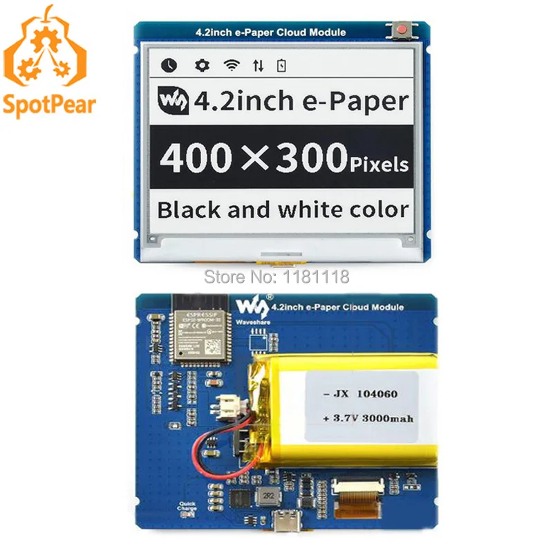 

4,2 дюймовый облачный модуль E-Paper, 400 × 300, Wi-Fi подключение