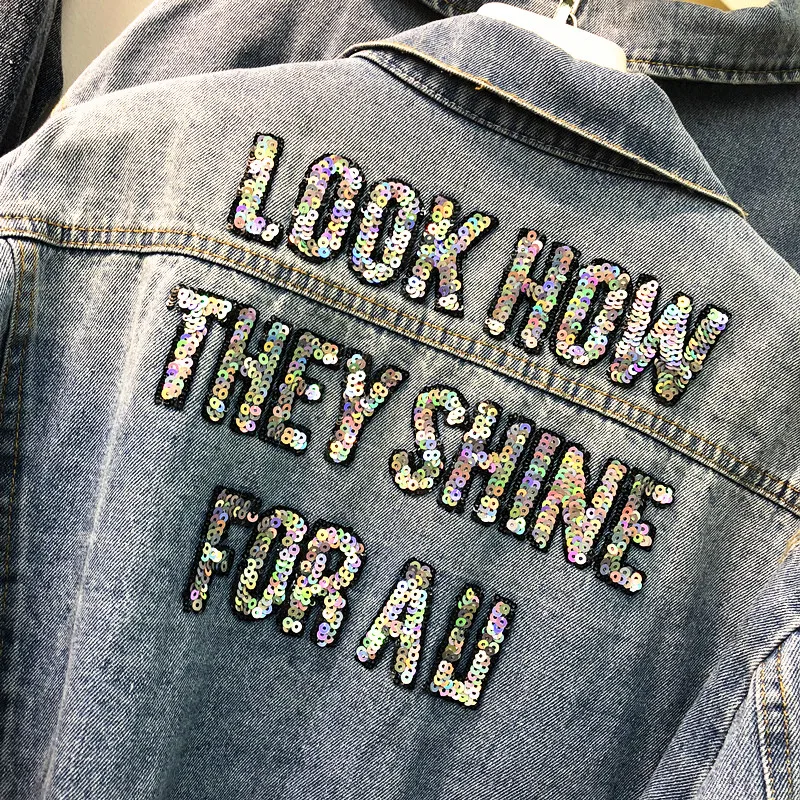 Новинка 2020 джинсовая куртка Женская тяжелая работа блестящая пятиконечная