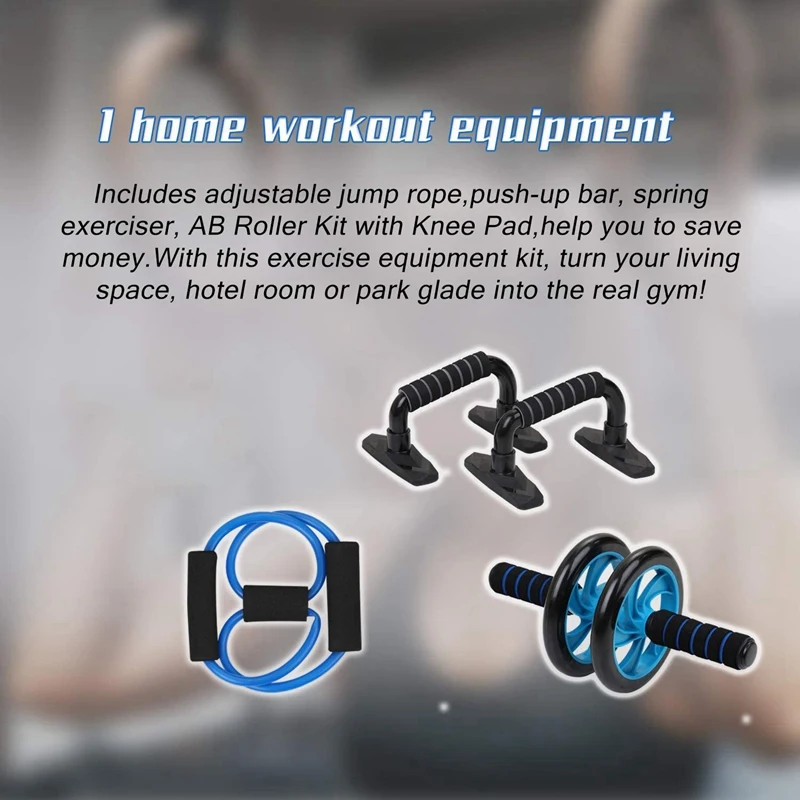 

5-In-1 Muscle Trainer Wheel Roller Kit AB Wheel Abinal Roller with Push UP Bar Jump Rope Knee Pad for Home Exercise