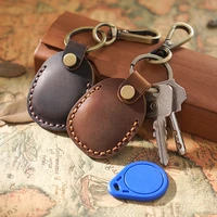 genuine crazy horse leather key holder housek eeper key access entrance guard card protecter portable with a metal hook hot sale