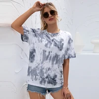 2021 summer womens tops and blouses new round neck fashion tie dyed casual t shirt women streetwear