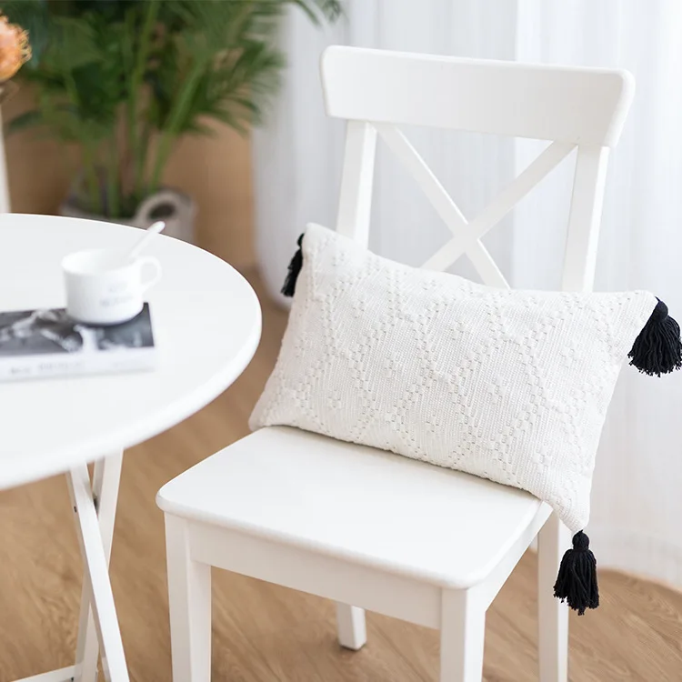 Cojines decorativos para sofa Morocco Геометрическая черно-белая ворсистая наволочка с кисточкой Рождественский чехол для подушки Гарри Стайл