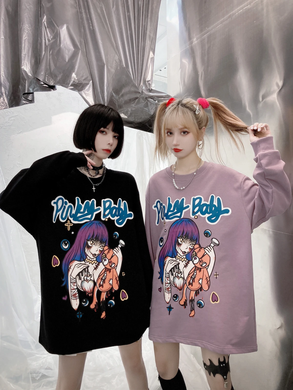 

Anime Cartoon Print Tee Top Autumn Japanese Loose T-Shirts Women Long Sleeve Oversize Streetwear Goth Harajuku Kawaii Female