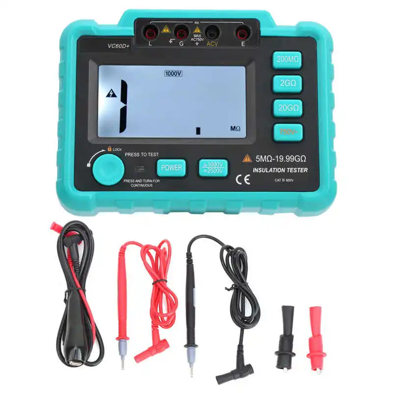 

VC60D+ 0.5-19.99GO Digital Ohmmeter With Backlight Display Insulation Resistance Tester MegOhm Meter Electrician Tools