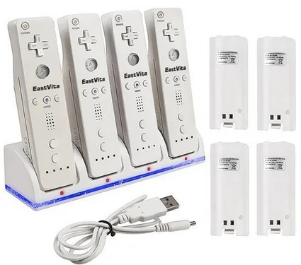 NEW For Wii-Remote Controller N-switch Accessory Profession Wii-Battery Charger Dock Stand + 4 x 2800 mAh Rechargeable Batteries |