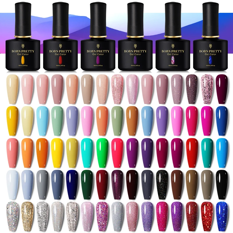 

BORN PRETTY 10ml Soak Off UV LED Gel Nail Polish Hybrid Varnish Nail Art Manicure 105 Colors Semi-Permanent Base Top Coat