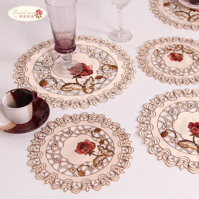 Гордая Роза 4 шт вышитый стола изоляционный коврик напитков подставки коробка