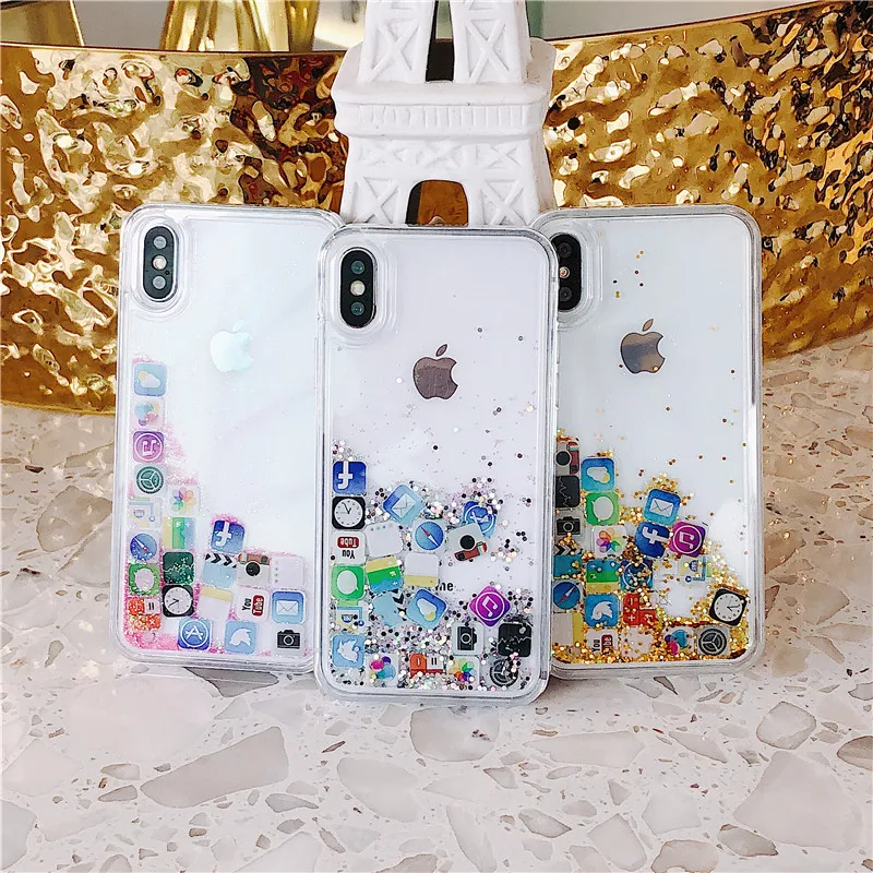 Quicksand Cases Cute APP Icon Coque For Samsung Galaxy S9 S10 Note 8 9 10 Pro Lite Liquid Hard PC Phone Shell Transparent Cover |