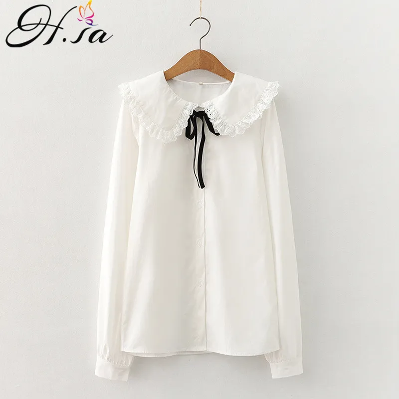 HSA 2021 white blouse women long sleeve cotton womens tops and blouses sweet Peter pan collar girl blusas mujer de moda