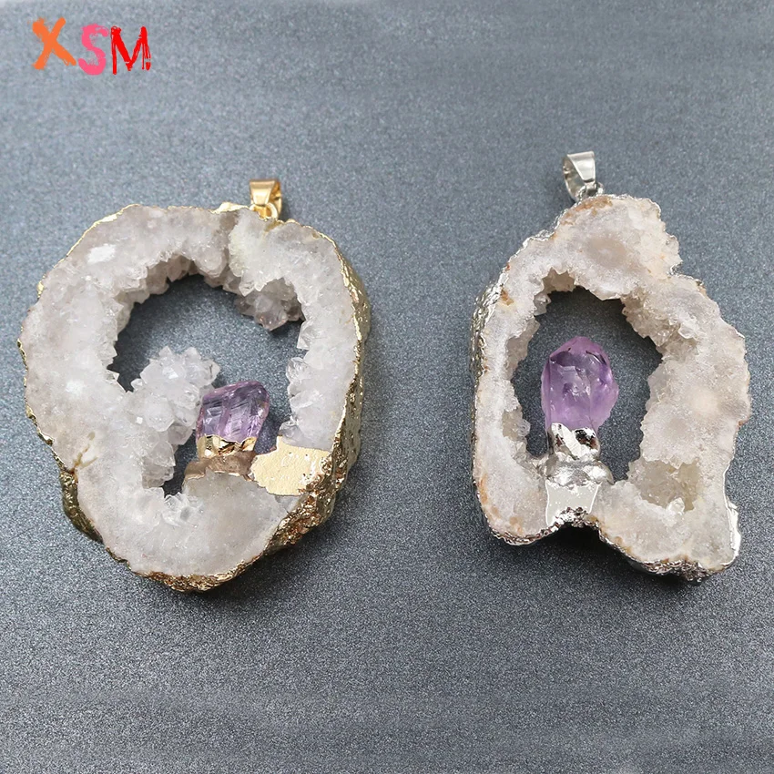 XSM Хрустальная Бриллиантовая подвеска инкрустация полый Druzy Женские Подвески