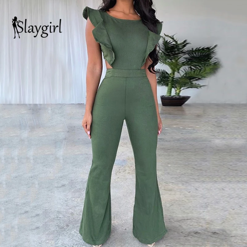 Slaygirl, сексуальный женский комбинезон с оборками, повседневный длинный женский комбинезон, элегантный летний женский комбинезон для вечеринки, женские комбинезоны