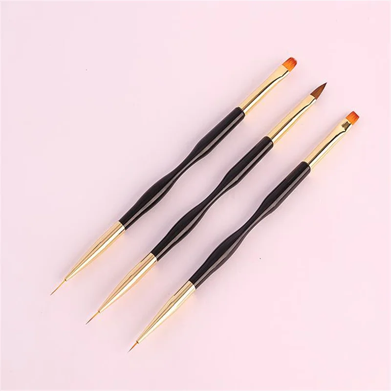 3Pcs Acrylic French Stripe Nail Art Brush 3D Ultra-thin Line Drawing UV Gel Painting Pen Double Head Professional Manicure Tools images - 6