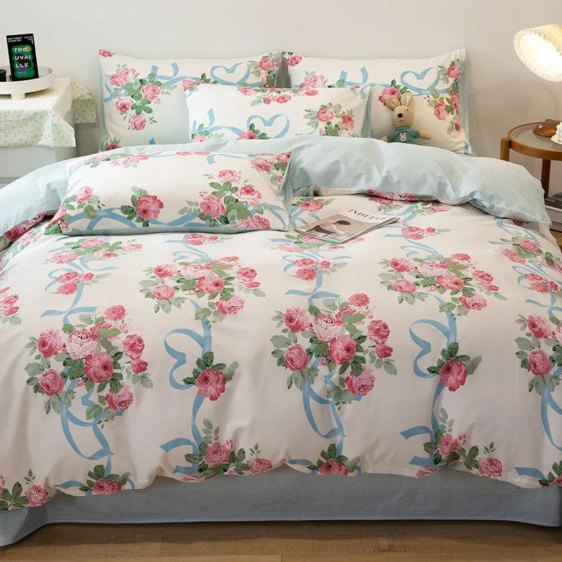 

Plant leaves Floral printed Duvet Cover set 3/4pcs Twin Full Queen 100%Cotton Soft Bedding Set Bed sheet Pillowcases for girls