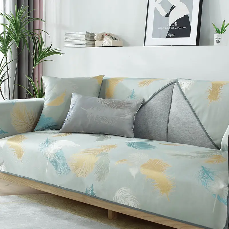 

Summer Cooling Sofa Mat Printing Ice Silk Non-Slip Sofa Towel Universal Couch Covers for Living Room Sectional Sofa Cover