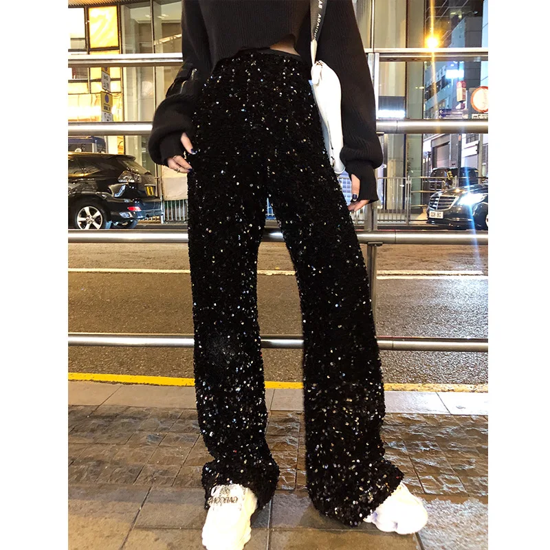 

Sequin casual pants women autumn and winter high waist wide leg pants 2020 new wild pants