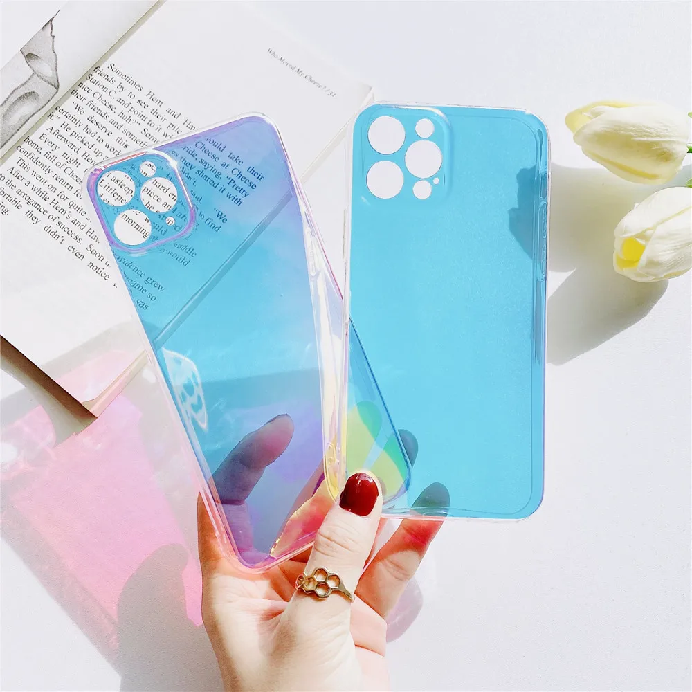

Laser Rainbow Phone Case For iPhone 12 11 Pro X XS Max XR 6S 7 8 Plus Transparent Soft Cover For Samsung Note 20 S9 S10 S20 Plus
