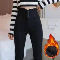 high waist jeans womens outer wear autumn winter fleece elastic pencil pants black skinny jeans female vintage trousers streetw