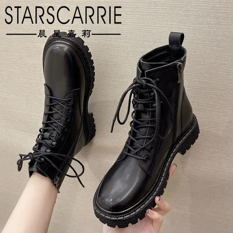 

Ботильоны женские из воловьей кожи, на молнии сбоку, Осень-зима