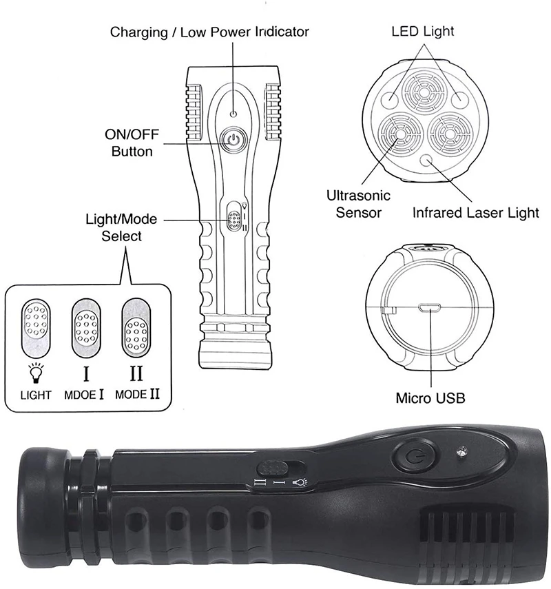 Handheld Anti Barking Device Rechargeable Ultrasonic Dog Repellent LED Flashlight Stop-Barking Repeller Pet Tool | Дом и сад