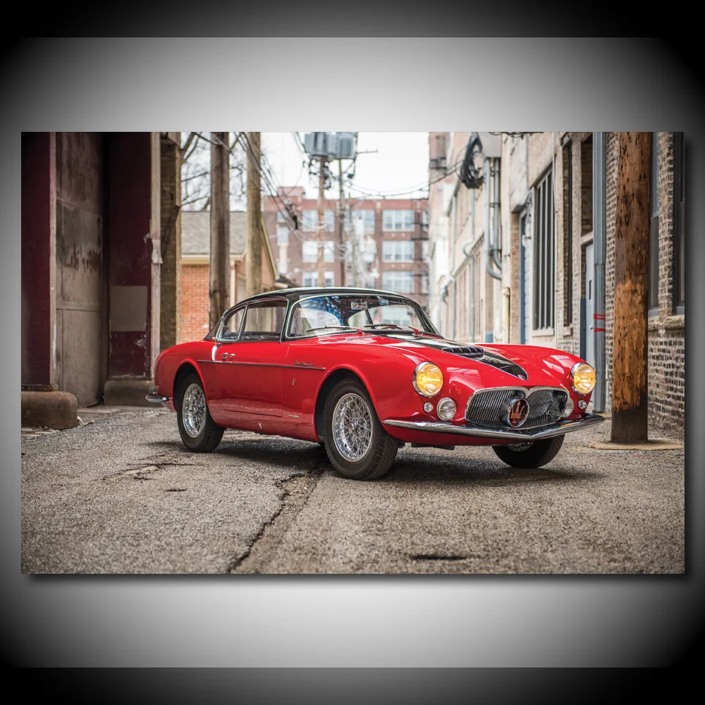 

Silk Painting Wall Art Retro Car Maseratis A6G/54 Frua Coupe Red Car Picture Canvas Posters and Prints Modern Home Decorations