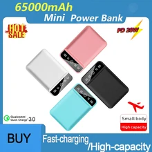 65000mAh  Mini Portable Power Bank with Dual USB Port Digital Display External Battery Travel Charger for Samsung Iphone Xiaomi