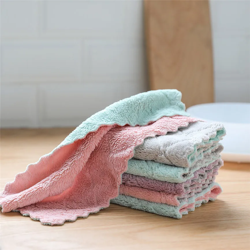 

Kitchen Towels Double-layer Absorbent Thicker Scouring Pad Rag Non-stick Oil Dish Wash Cloth Tableware Kitchen Wipes Microfiber