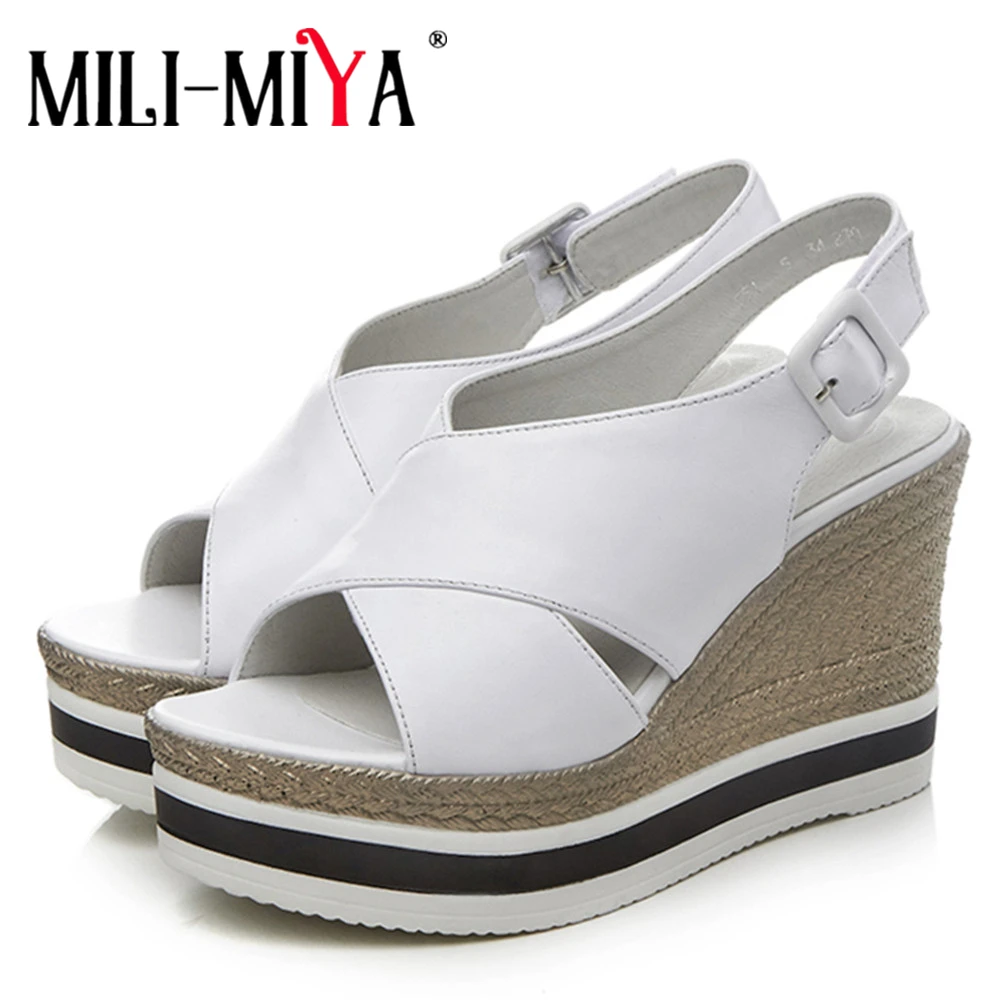 

MILI-MIYA Women Casual Sandals Genuine Leather Platform Wedges Summer Gladiator High Heels Ladies Sexy Peep Toe Slingback Shoes
