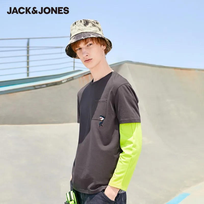 JackJones Для мужчин's 100% хлопок круглый вырез с вышивкой втулки локтя ФУТБОЛКА |